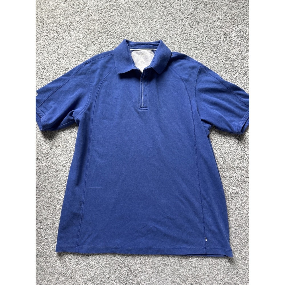 Tommy Bahama Mens Blue Short Sleeve Polo‎ Shirt Large Cotton Blend Palm Dessert